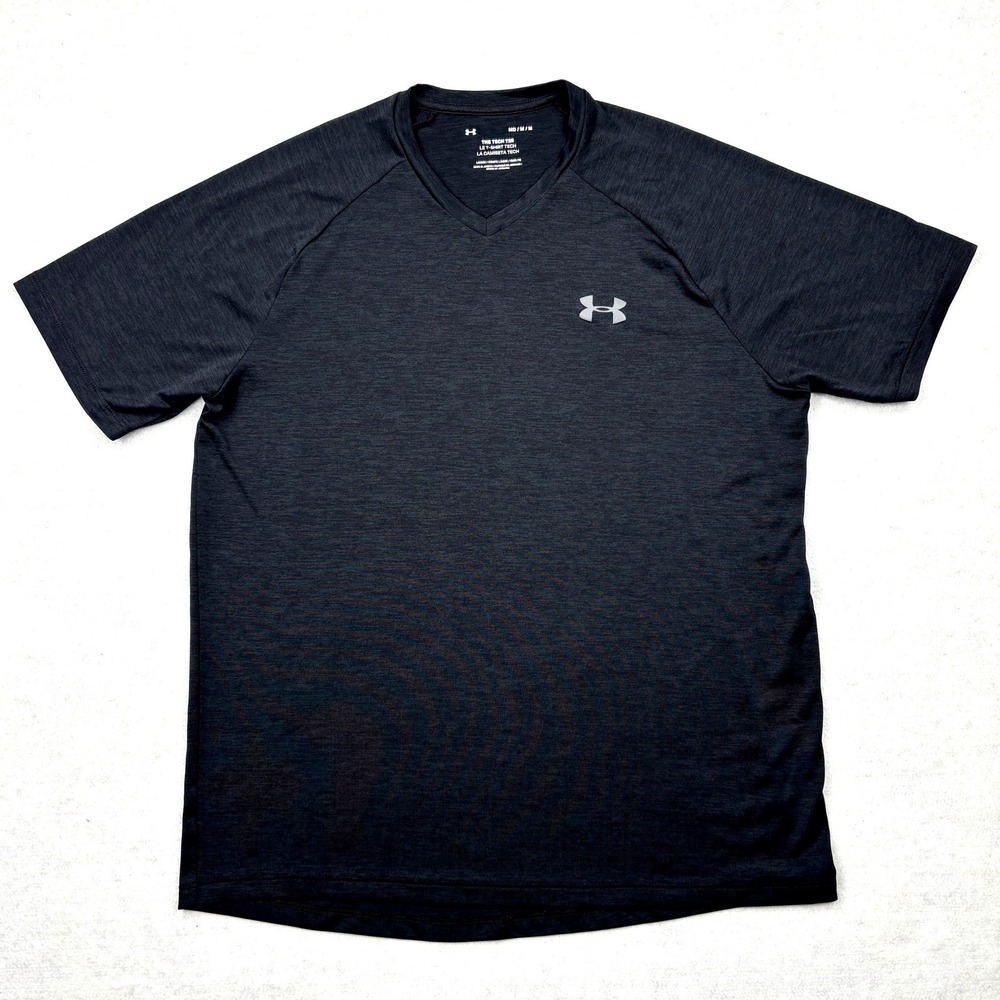 Under Armour The Tech Tee V Neck Shirt Mens Medium Black Heather Short Sleeve UA